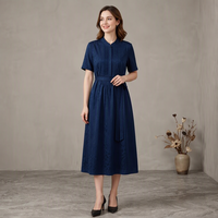 Robe en Soie de Mûrier 100% Professionnelle, Élégante et Simple, à Col Montant et Manches Courtes, en Soie Nuage Auspicieuse