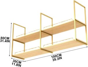 Estante de techo para vino, estante de almacenamiento de techo suspendido, estante de techo de madera maciza de hierro, 3 niveles para bares, restaurantes - Product Image 3