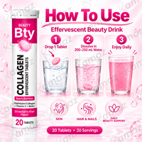 Comprimés effervescents de collagène beauté à marque privée OEM, biotine, fraise, kiwi pour la peau, les cheveux et les ongles, avec vitamines C et E