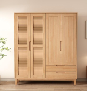 Modern Wooden Wardrobe With Shutter Doors Hinged Freestanding Scandinavian Design <b>Bedroom</b> <b>Storage</b> <b>Cabinet</b> - Product Image 1