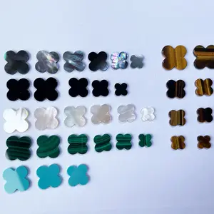 Trébol de Cuatro Hojas Personalizado de 10mm, 15mm, 20mm en Malaquita Verde, Madreperla, Ágata y Ónix Negro para la Fabricación de Joyas - Product Image 1