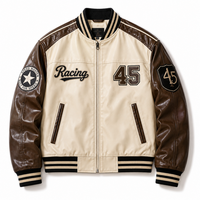 Blouson de motard en cuir personnalisé en gros, style streetwear, avec broderie à rayures rouges et patchwork – Conception OEM pour équipe de course