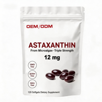 Gélules d'astaxanthine 12 mg en marque blanche OEM/ODM – Supplément antioxydant naturel à base de microalgues, sans OGM et sans gluten