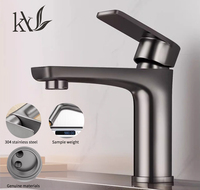 Robinet de lavabo monotrou personnalisé en acier inoxydable SUS304 gris anthracite, mitigeur monocommande avec cartouche céramique, pour salle de bain d'hôtel et usage architectural