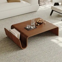 Table basse contemporaine en bois avec placage en bois courbé, design unique pour salon, avec rangement pour usage domestique