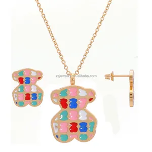 Women African Girls Stainless Steel Jewelry Gold Plated Enamel Colorful Costume Necklace Kids Jewelry Sets