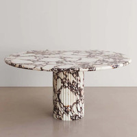 Table en marbre Calacatta Viola personnalisée, mobilier de maison, design nordique, table à manger basse, marbre cannelé, table à manger ronde en marbre