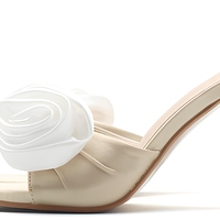 Mules à talons en satin pour femmes, à fleurs, à bout ouvert, talon fin, sans bride arrière, à enfiler, élégantes pour fêtes, mariages, tenues habillées, été, nouveauté, taille EUR 36-42