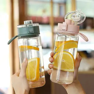 Tutup tutup lipat logo kustom 600ml, botol air plastik bebas BPA, saringan bisa dilepas untuk anak sekolah