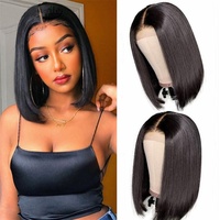 Nouvelle perruque courte droite style européen et américain pour femme, coupe bob, raie au milieu, noire, fabriquée à la machine, permanente, teinte, bonnet petit/moyen