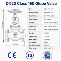 Katup Globe Berflens Baja Tahan Karat CF8 ANSI Kelas 150 3/4 Inci DN20 Dudukan Logam ASME B16.34 API 598 Manual Minyak OEM