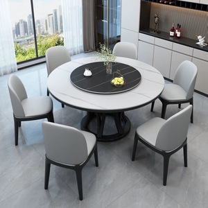 Tavolo da Pranzo Rotondo Moderno di Lusso con Piano in Pietra Sinterizzata Lucida e Base a Colonna Scultorea per Arredamento Villa - Product Image 4