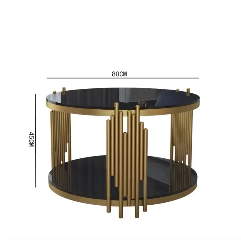 Luxuriöses modernes Design Gold polierte Edelstahl beine Gehärteter Glas Tischplatte Runder Couch tisch