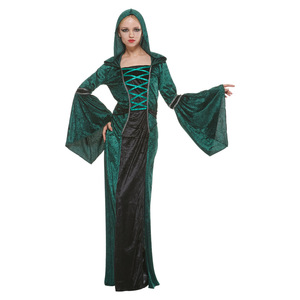 Disfraz de Mago Renacentista Verde para Mujer, Manga Larga, con Capucha, de Poliéster, para Fiesta de Disfraces - Product Image 3