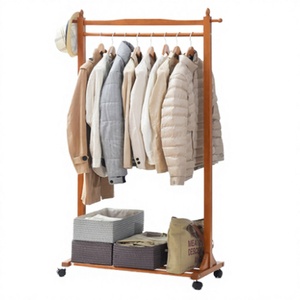 Perchero de ropa plegable de madera multifuncional y moderno con polea - Estante de almacenamiento para sala de estar - Product Image 2