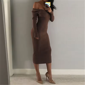 Vestito da <span class=keywords><strong>donna</strong></span> stile carino con scollo a V solido autunno <span class=keywords><strong>donna</strong></span> comodo tubino sottile alla moda abito da <span class=keywords><strong>donna</strong></span> con spalle fredde R1458 - Product Image 3