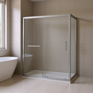 Porte de douche coulissante simple 48 po x 72 po en nickel brossé avec cadre en verre trempé, design minimaliste - Product Image 2