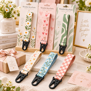 Porte-clés personnalisé en tissu imprimé avec dragonne courte et fermoir métallique OEM ODM - Product Image 2