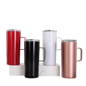 Reusable double wall hot cold pre sanded tumblers stainless steel skinny 20oz polishing tumbler with handle and straws lid