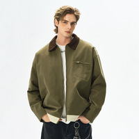 Blouson Bomber Homme Jianheng Nouvelle Collection Automne Style Anglais Rétro Coupe Décontractée Col Rabattu Lavé Color-block