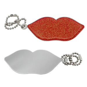 Custom Logo Beauty Tool Creative Red Lip Shaped Stainless Steel Pocket PU Mirror for Valentine's Day Promotional Mini-Gifts