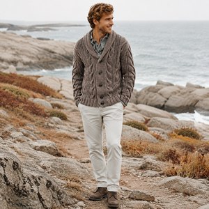 Cardigan ample en tricot torsadé 100 % <span class=keywords><strong>laine</strong></span> pour homme, col châle épais, boutonné, idéal pour l'automne et l'hiver - Product Image 3