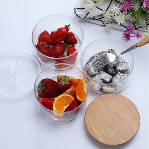 Pot en verre transparent empilable à trois couches, récipient de stockage alimentaire en borosilicate avec couvercle en <span class=keywords><strong>bambou</strong></span> hermétique - Product Image 5