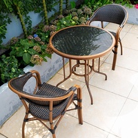 Café Café Jardin Waterpoof Durable Corde Rotin Osier Restaurant Salle À Manger Villa Tables et Chaises D'extérieur Ensemble De Meubles De Patio Jardin Ensemble De Meubles D'extérieur