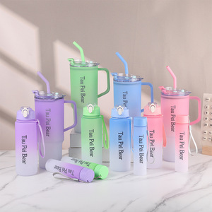 Vaso portátil de plástico degradado de viaje tripartito 3 en 1 para exteriores de 40oz con tapa de pajita con asa para beber directamente en el vaso - Product Image 1