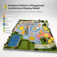 Modèle d'architecture de terrain de jeux extérieur pour enfants en plastique ABS, design moderne, coloré, avec toboggans au sol, structures d'escalade et piscine à balles