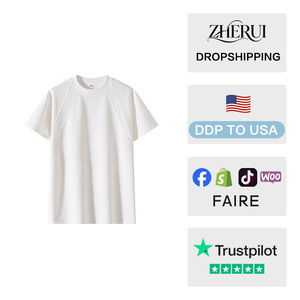 T-shirt décontracté pour homme, coupe ample, tricoté, respirant, blanc, manches courtes, col rond, 100% coton peigné, couleur unie, 240g - Product Image 2
