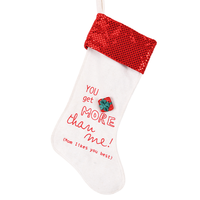 Chaussette de Noël drôle en toile avec slogan et revers à sequins rouges, pour cadeaux de Noël pour la famille et le cheminée