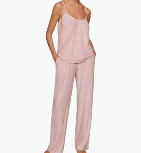 Elegante Pigiama con Elastico in Vita, Stampa Personalizzata a Righe, Leggero e Morbido, Logo Frontale, Set con Canotta per Donna, Abbigliamento da Casa - Product Image 1