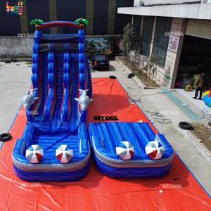 Toboggan aquatique gonflable commercial en PVC bleu marbré de 17 pieds de haut, à double piste avec balles, thème dauphin, pour adultes, idéal pour les <span class=keywords><strong>vacances</strong></span> - Product Image 2