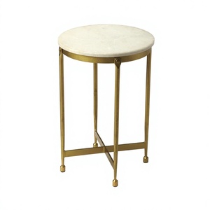 Table basse ronde en métal fantaisie avec plateau blanc et finition dorée pour la décoration du salon à la maison - Product Image 1