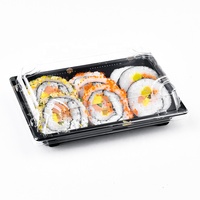 Boîtes d'emballage pour sushis en PET recyclé, rectangulaires, à emporter, avec base noire et couvercle transparent