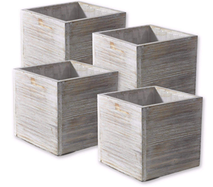 Lot de Jardinières Carrées en Bois Rustique Blanchi, Supports à Fleurs - Product Image 1