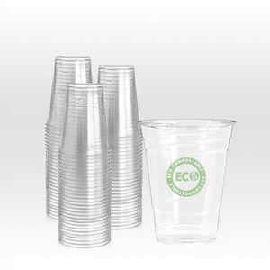 Gobelets jetables écologiques en PLA à paroi simple transparents 9oz 12oz 32oz biodégradables avec couvercle pour servir des boissons froides au thé - Product Image 1