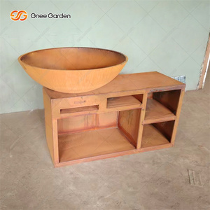 Modern Outdoor Charcoal BBQ Grill <b>Fire</b> Pit <b>Table</b> with Storage Shelf Stainless Steel <b>Top</b> Wood Burning Design - Product Image 3