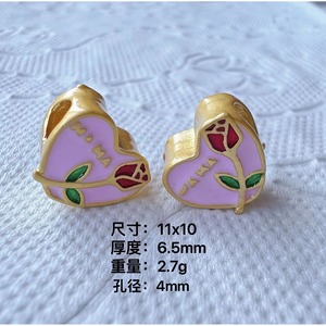 ลูกปัดโลหะผสมรูปหัวใจเคลือบทองลายดอกกุหลาบสำหรับทำเครื่องประดับ DIY จำนวน 10 ชิ้น - Product Image 2