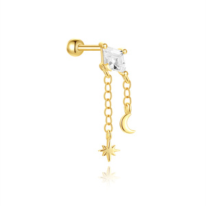 Pendientes de moda al por mayor, chapados en oro S925, diseño de estrella y luna con piedra de colores y cierre de bola para perforaciones. - Product Image 5