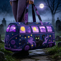 Sac à bandoulière imprimé 3D Bus Fantôme d'Halloween, Sac de week-end motif Ciel Nocturne Violet, Sac de voyage fantôme pour cadeau de vacances d'Halloween