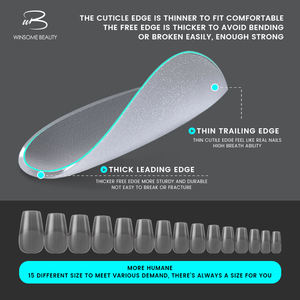 Kuku Palsu Bahan PMMA Model Baru Garis Pembatas Tengah 300pcs Set Tip Kuku Multi-Panjang Desain Lengkap Praktis - Product Image 6