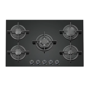 Placa de cocina de gas templado de vidrio negro de 77cm, fuente de energía eléctrica de <span class=keywords><strong>5</strong></span> quemadores, encendido de batería para GLP para hogares y hoteles - Product Image 1