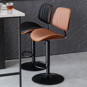 Sgabello da Bar in Legno Massello di Lusso, Sedia Alta Regolabile per Casa e <span class=keywords><strong>Isola</strong></span>, Stile Europeo <span class=keywords><strong>con</strong></span> Schienale - Product Image 3