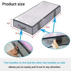 Ensemble de 2 sacs de rangement sous le lit respirants gris pour couette et édredon avec fenêtre transparente, fermetures éclair et 4 poignées robustes - Product Image 4