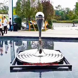 定制现代水景设计抛光金属工艺品抽象不锈钢水滴雕塑