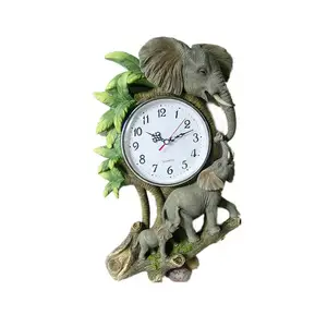 gift 18 Inch Resin Craft Home Decoration Animal Statue Elephant Sculpture Wall Time Clock