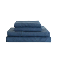 Parure de lit classique 4 pièces en lin 100% tissé, bleu lac, lavé à la française, écologique, doux, respirant, moderne