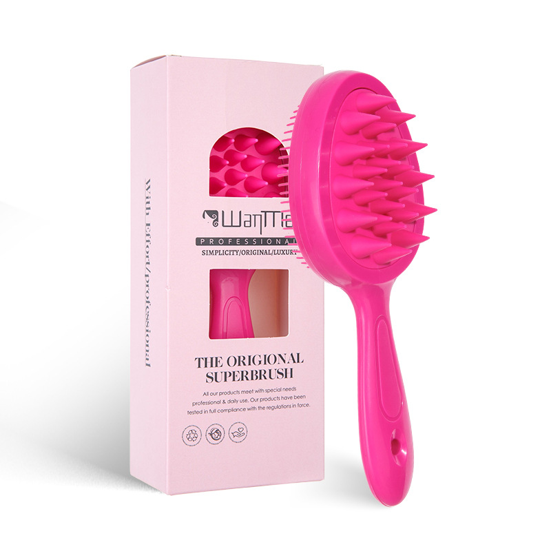 Cepillo de champú de doble cara, rojo rosa